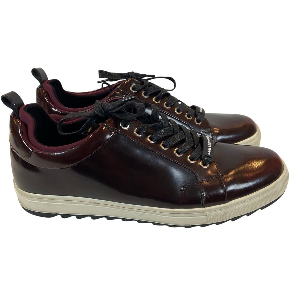 Karl Lagerfield Paris Men's Leather Low Top Sneakers in Burgundy Men's Size 13